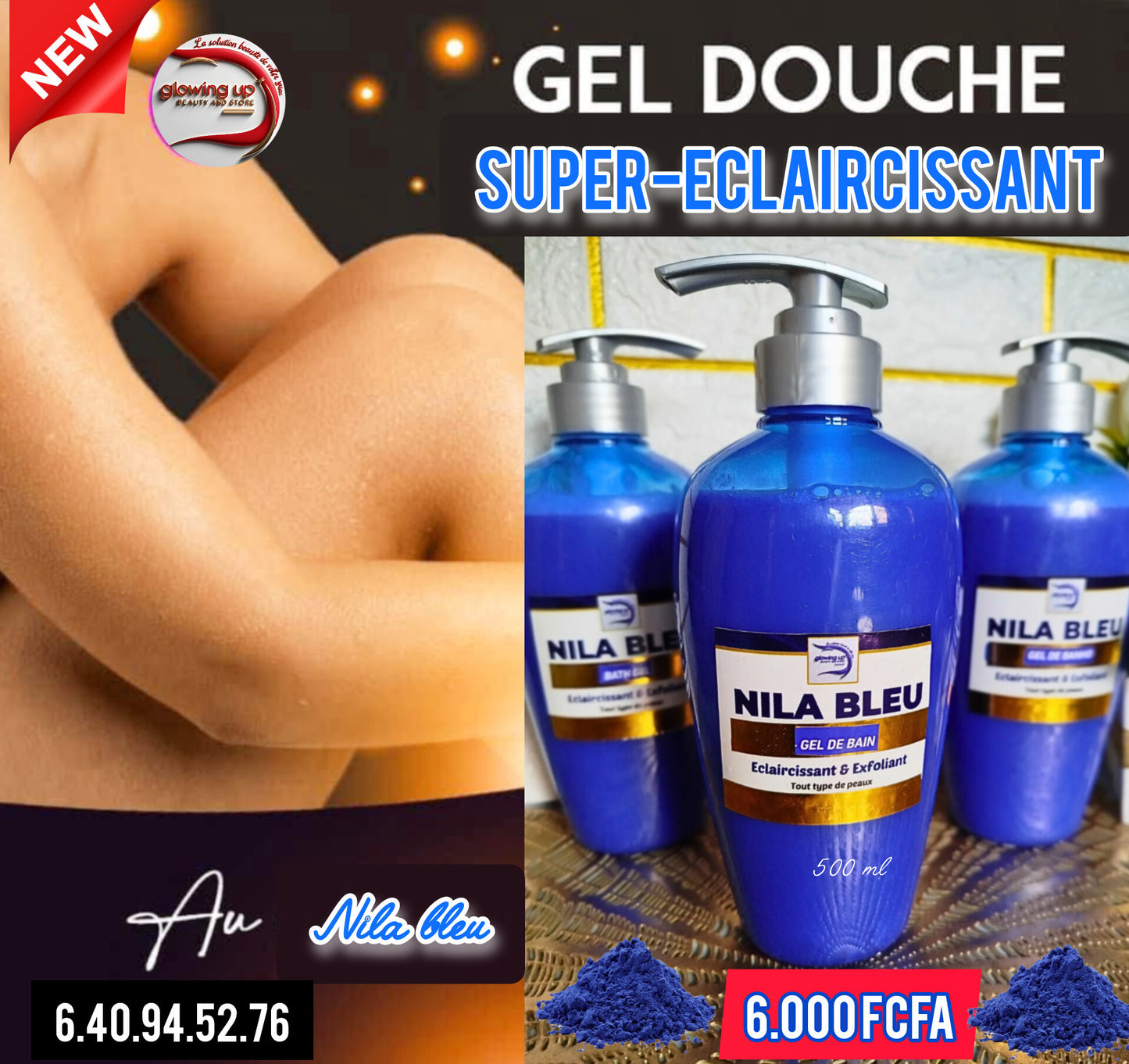 🌿 GEL DE DOUCHE AU NILA BLEU – SUPERÉCLAIRCISSANT & PEAU UNIFORME ✨